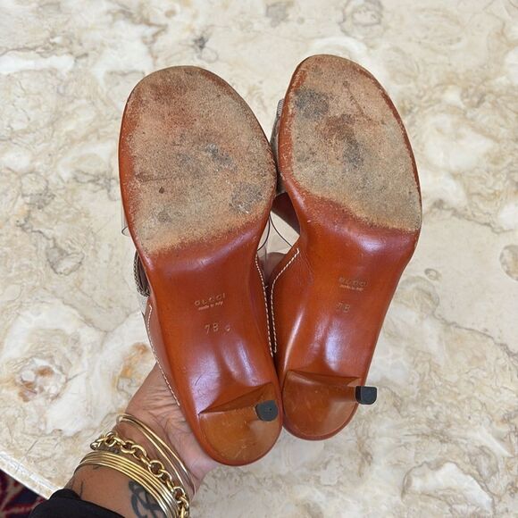 Gucci Vintage Beige/Brown GG Canvas, Leather & PVC Criss Cross Heeled Sandals - Picture 12 of 12